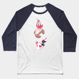 Pastel café sweet love dream // print // red and pink pastry details blue dachshund dog puppy Baseball T-Shirt